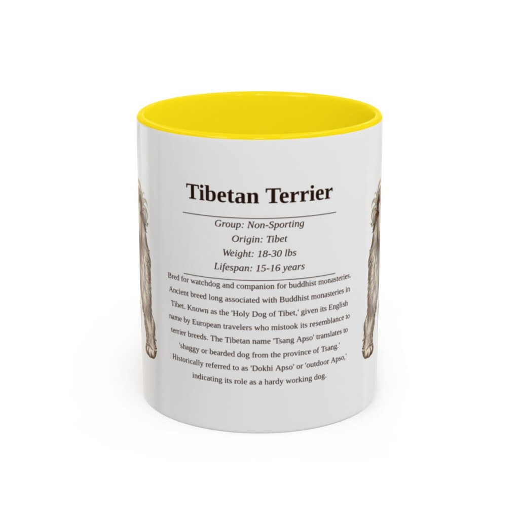 11oz Tibetan Terrier Mug, Yellow, front view