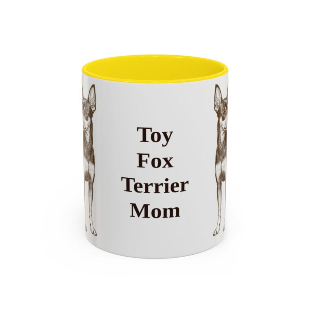11oz Toy Fox Terrier Dog Mom Mug, Yellow, front view