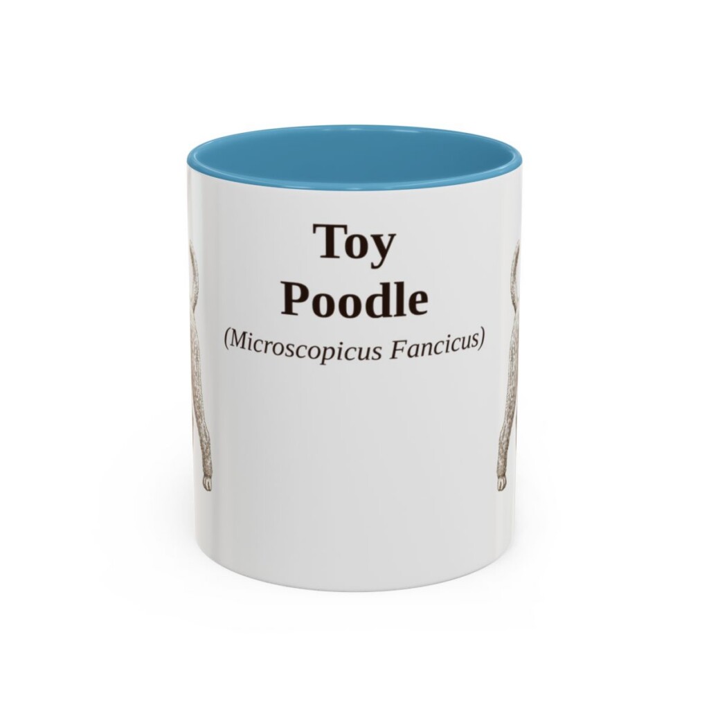 11oz Toy Poodle Latin Mug, Light Blue, front view