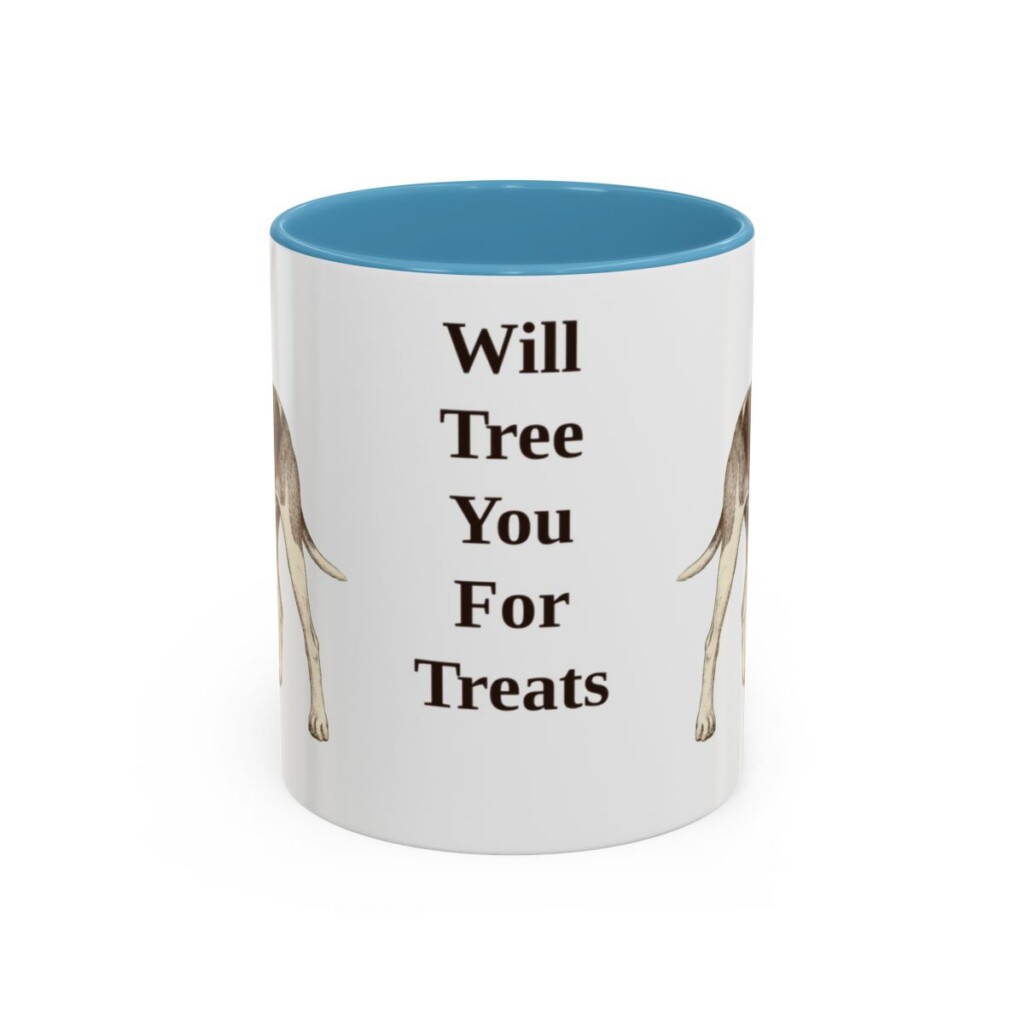11oz Funny Treeing Walker Coonhound Mug, Light Blue, front view
