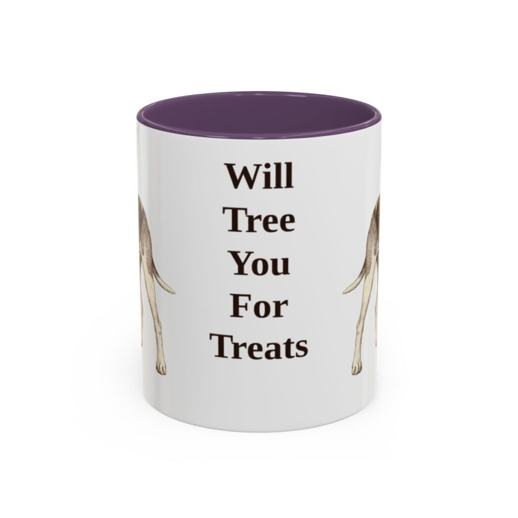 11oz Funny Treeing Walker Coonhound Mug, Purple, front view