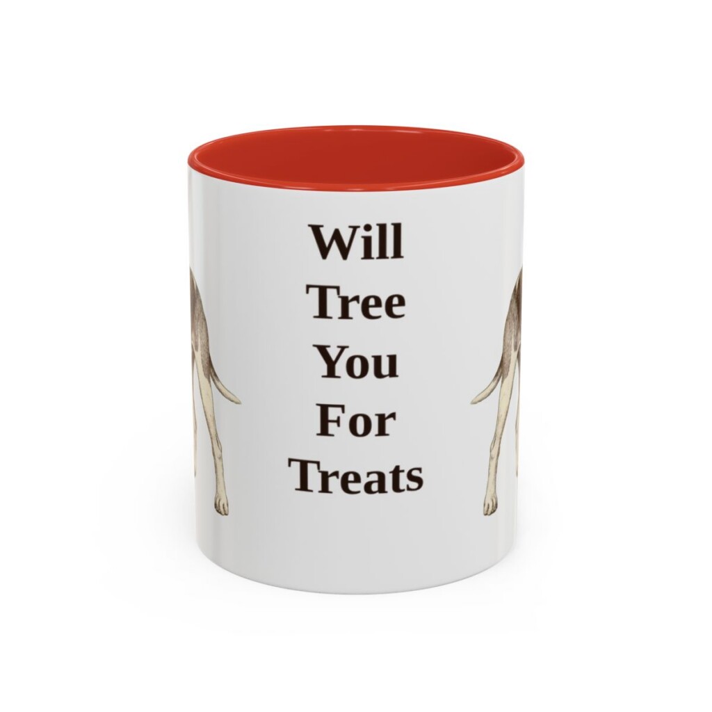 11oz Funny Treeing Walker Coonhound Mug, Red, front view