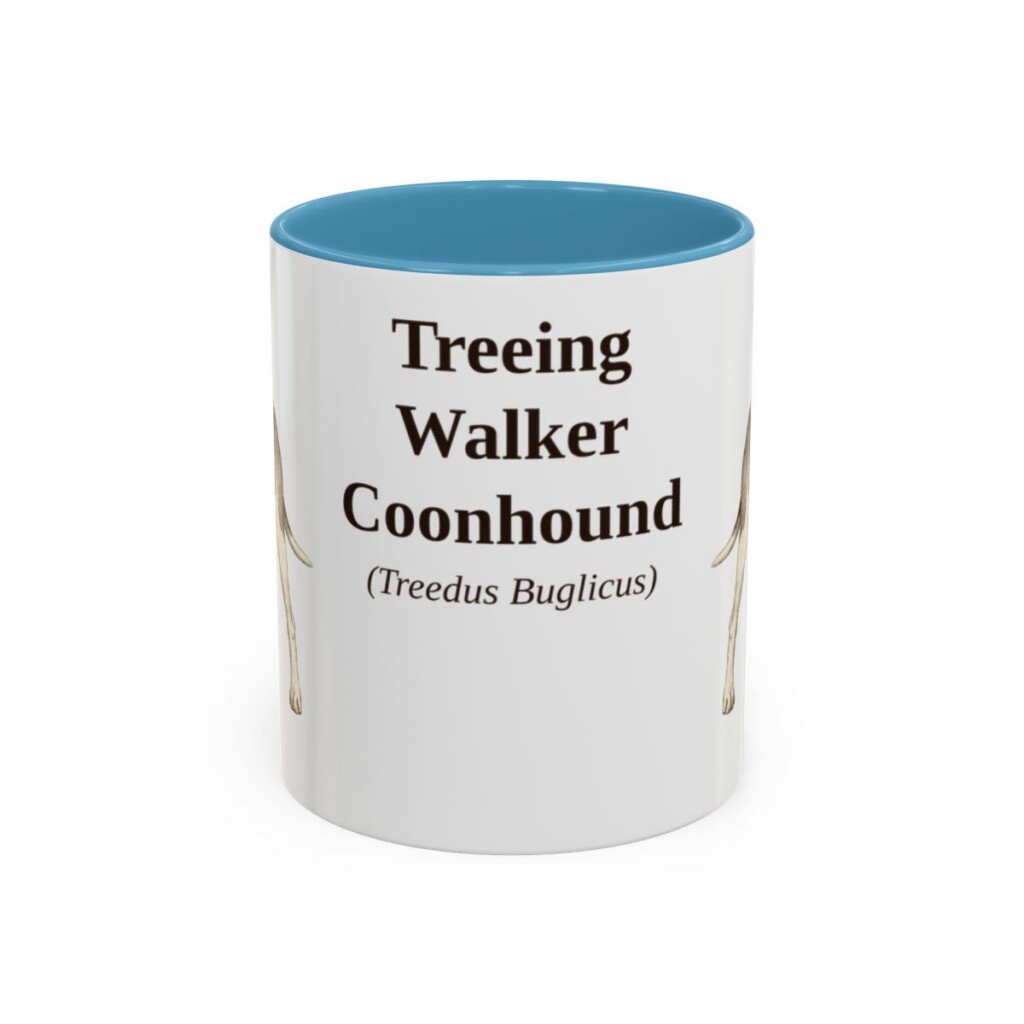 11oz Treeing Walker Coonhound Latin Mug, Light Blue, front view