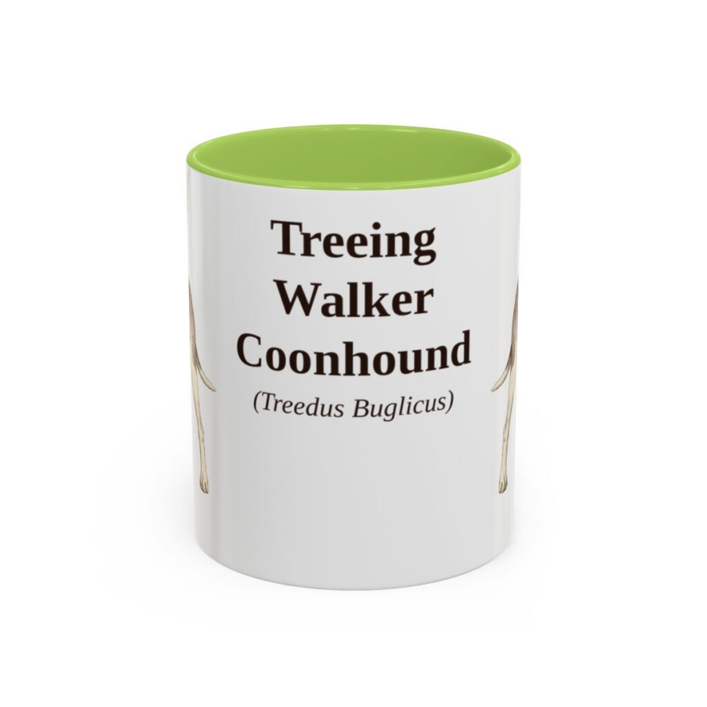 11oz Treeing Walker Coonhound Latin Mug, Light Green, front view