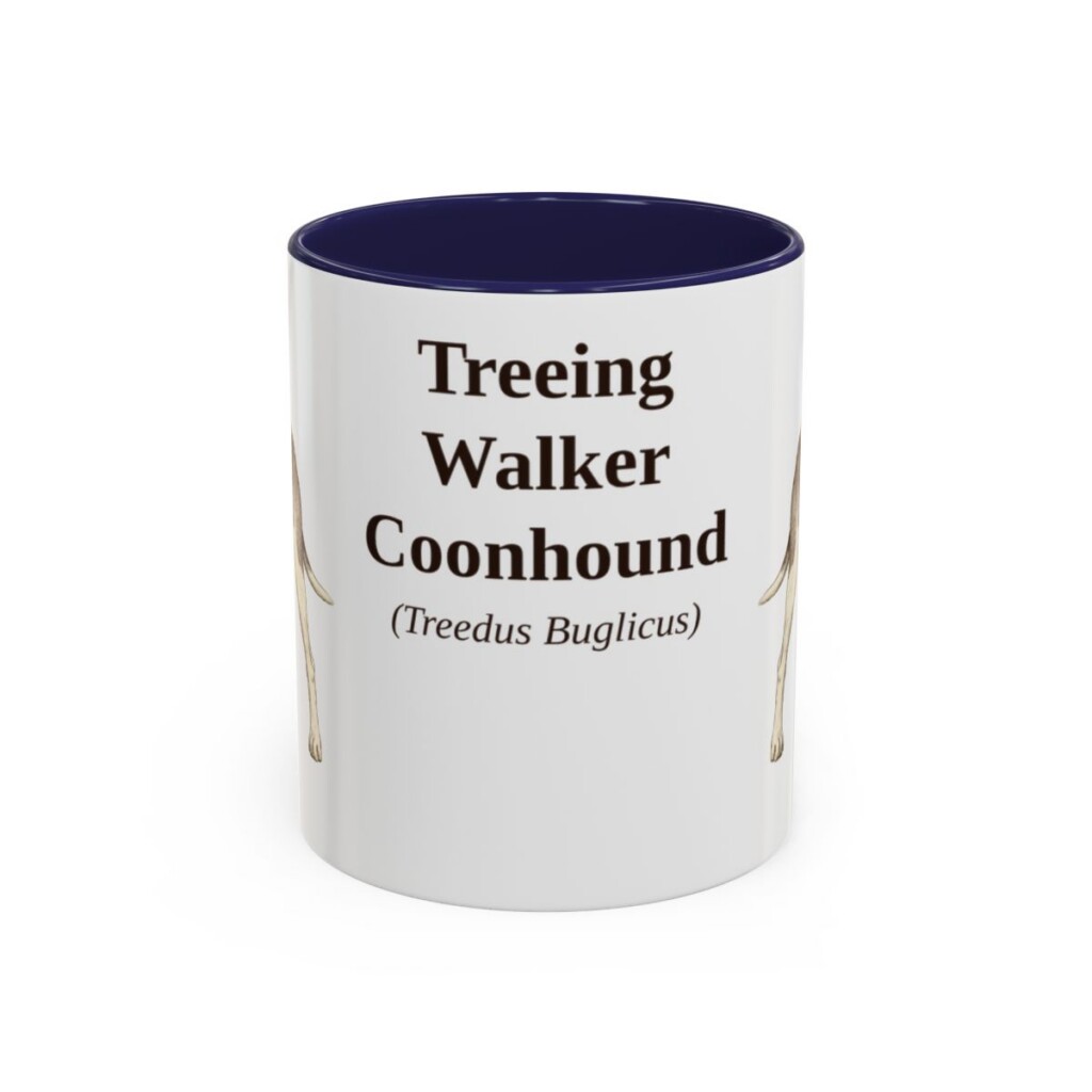 11oz Treeing Walker Coonhound Latin Mug, Navy, front view