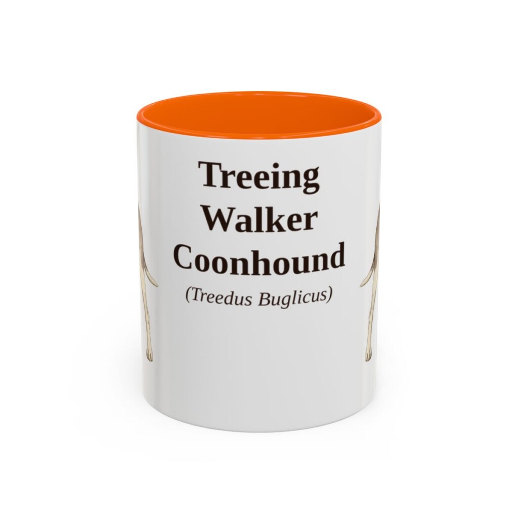 11oz Treeing Walker Coonhound Latin Mug, Orange, front view