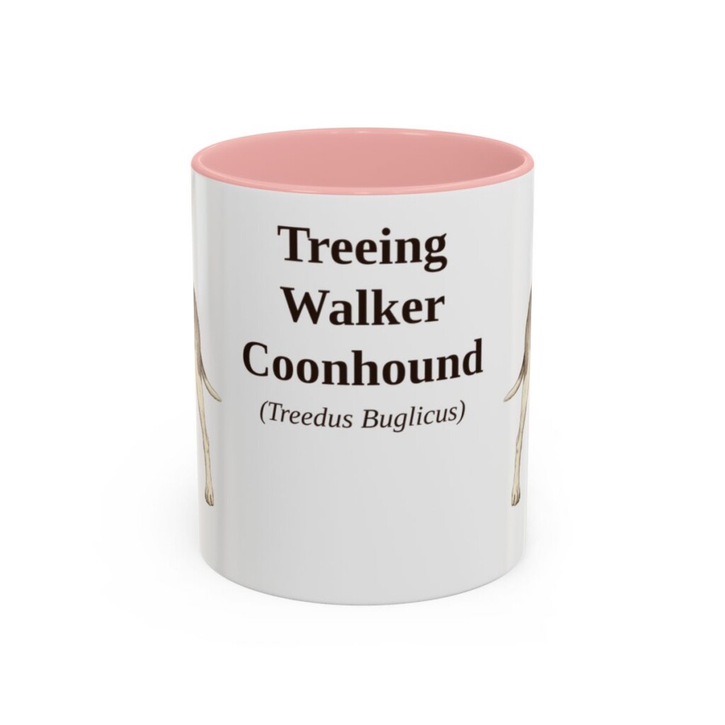 11oz Treeing Walker Coonhound Latin Mug, Pink, front view