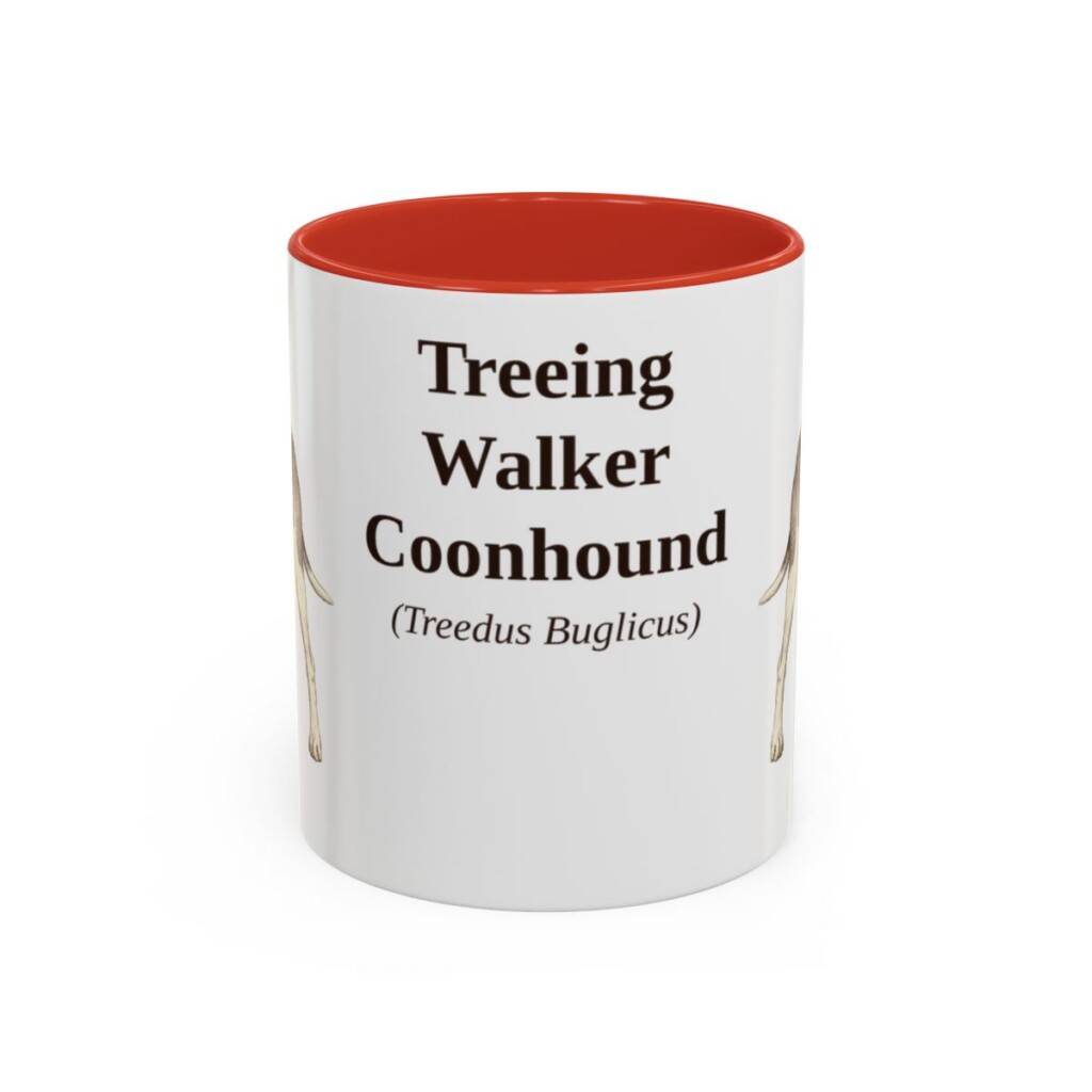 11oz Treeing Walker Coonhound Latin Mug, Red, front view