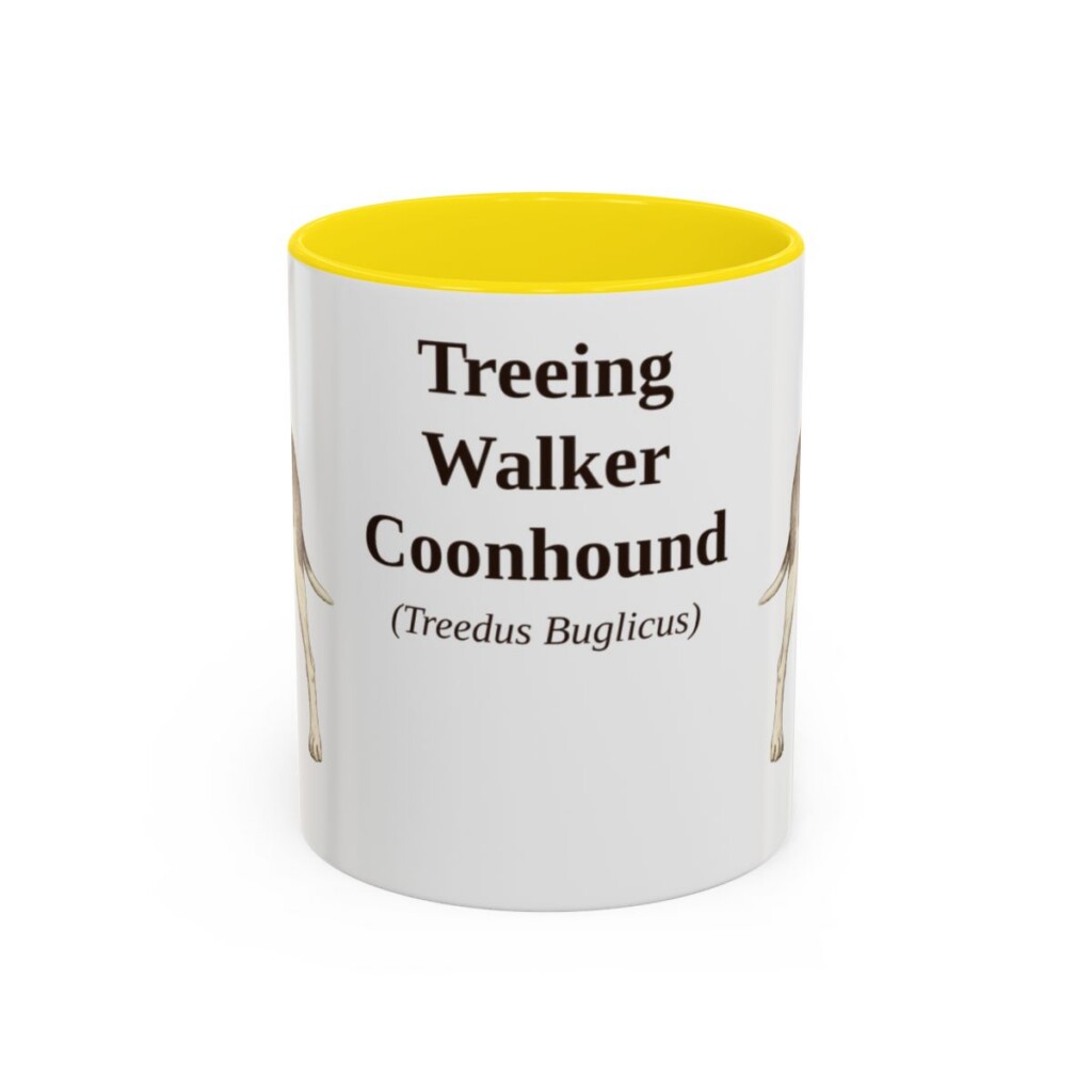 11oz Treeing Walker Coonhound Latin Mug, Yellow, front view