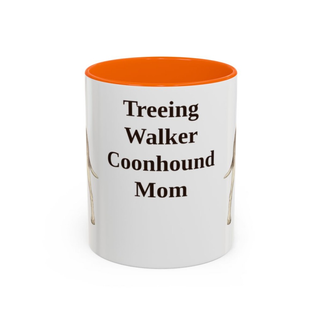 11oz Treeing Walker Coonhound Dog Mom Mug, Orange, front view