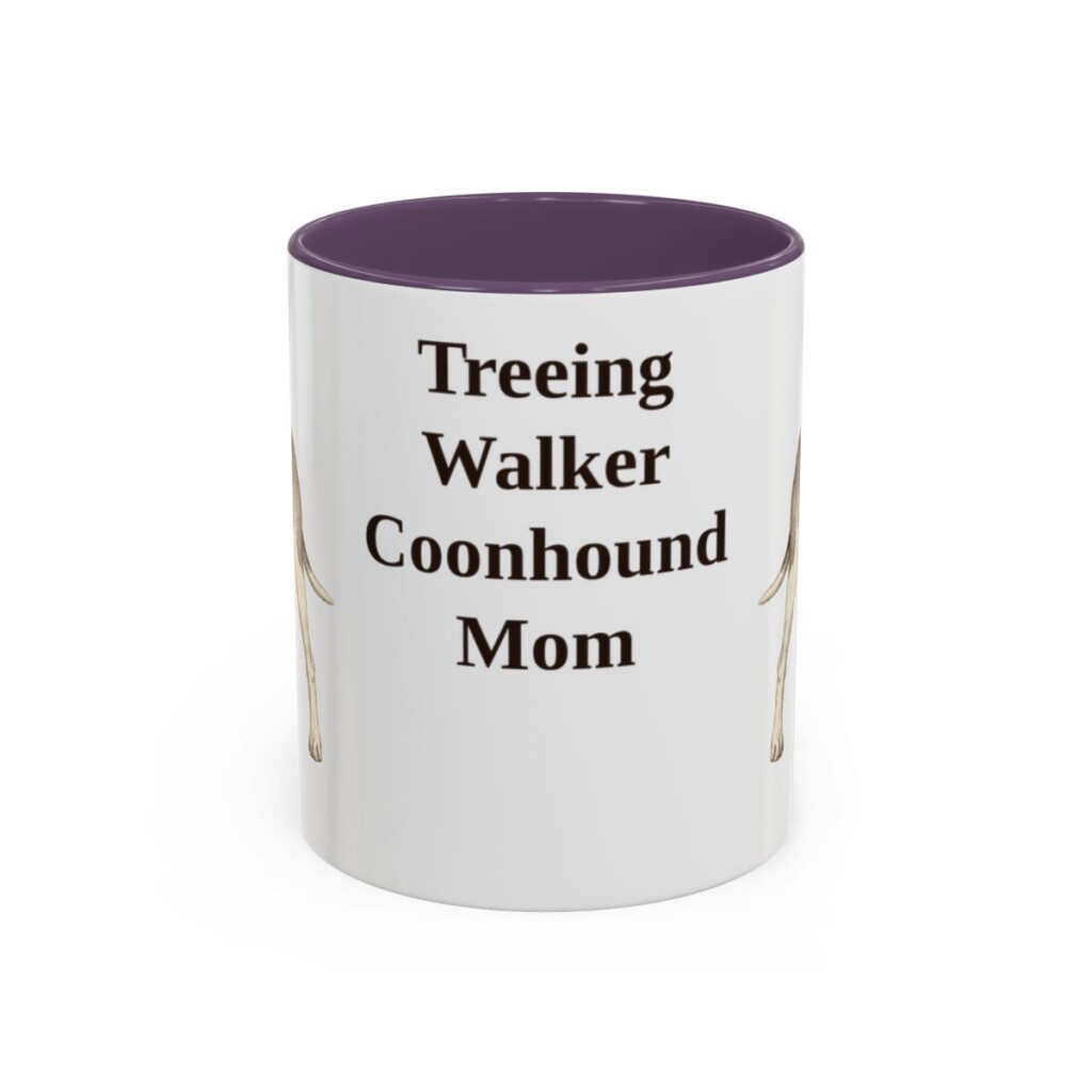 11oz Treeing Walker Coonhound Dog Mom Mug, Purple, front view