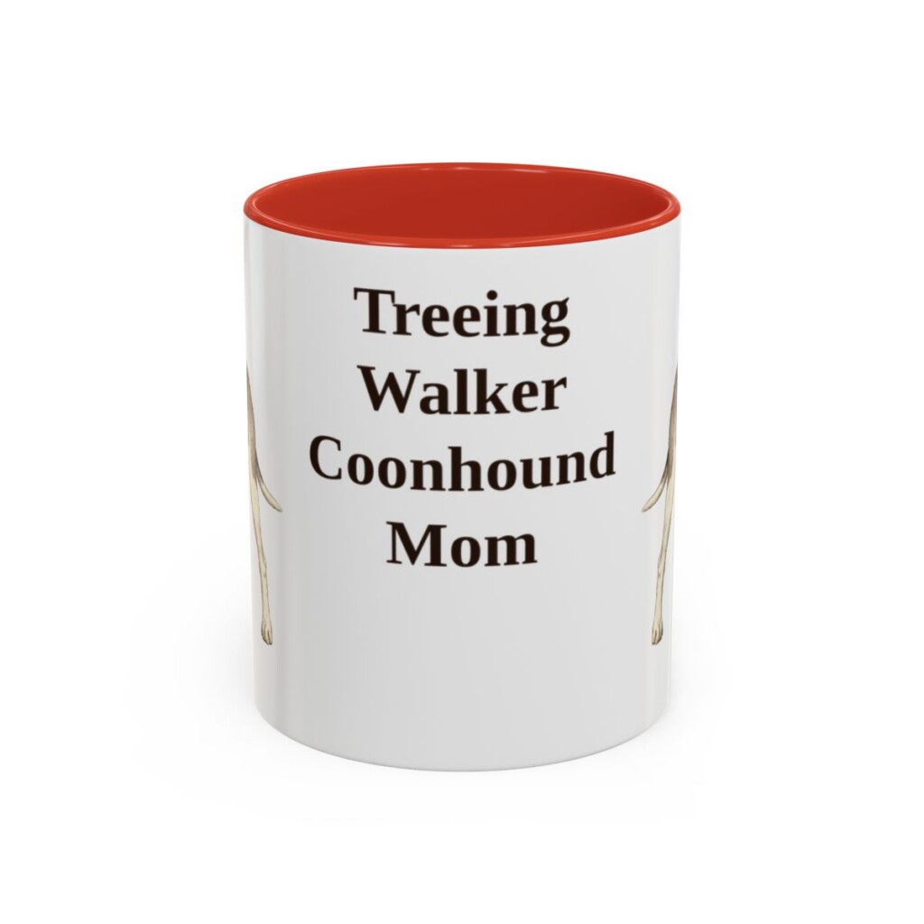 11oz Treeing Walker Coonhound Dog Mom Mug, Red, front view