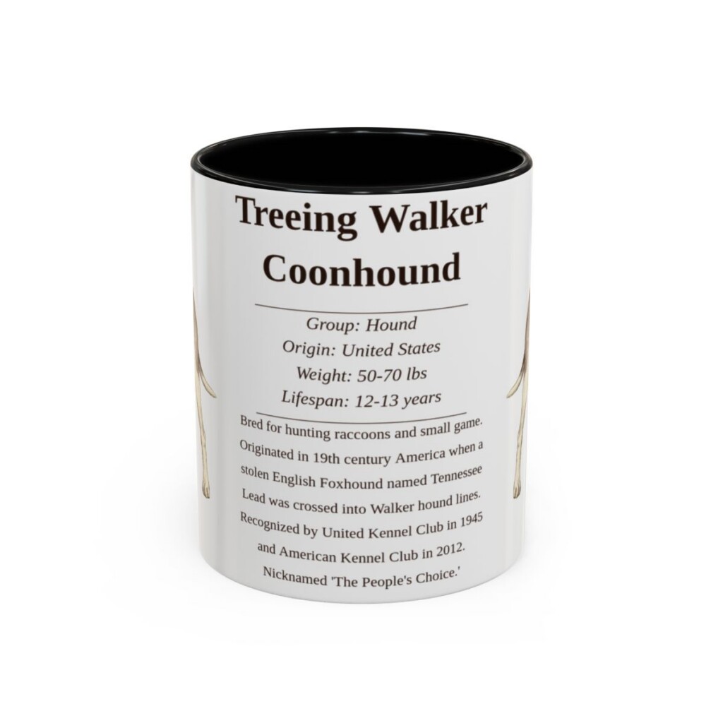 11oz Treeing Walker Coonhound Mug, Black, front view