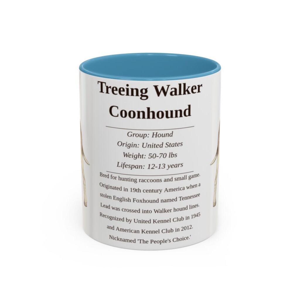 11oz Treeing Walker Coonhound Mug, Light Blue, front view