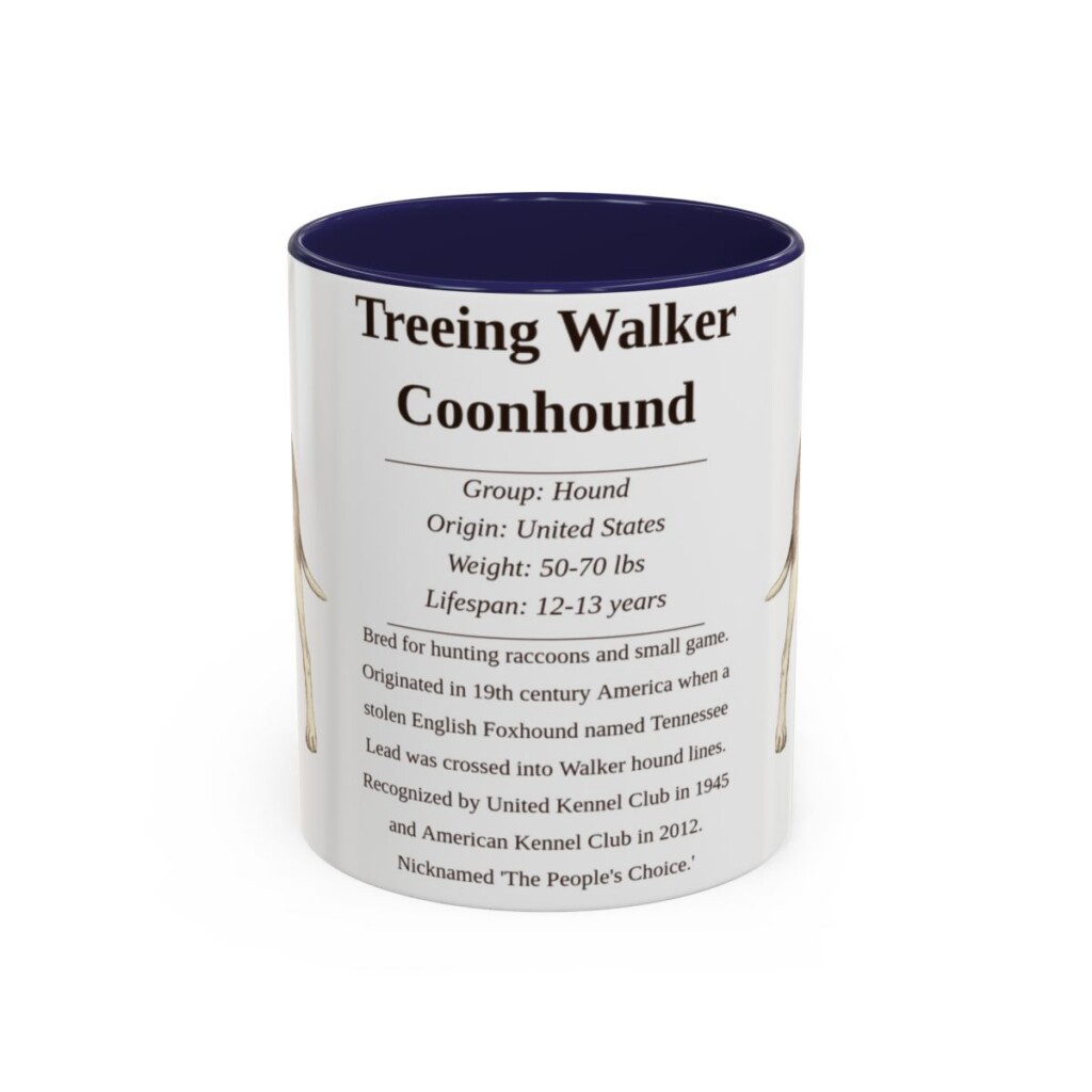 11oz Treeing Walker Coonhound Mug, Navy, front view