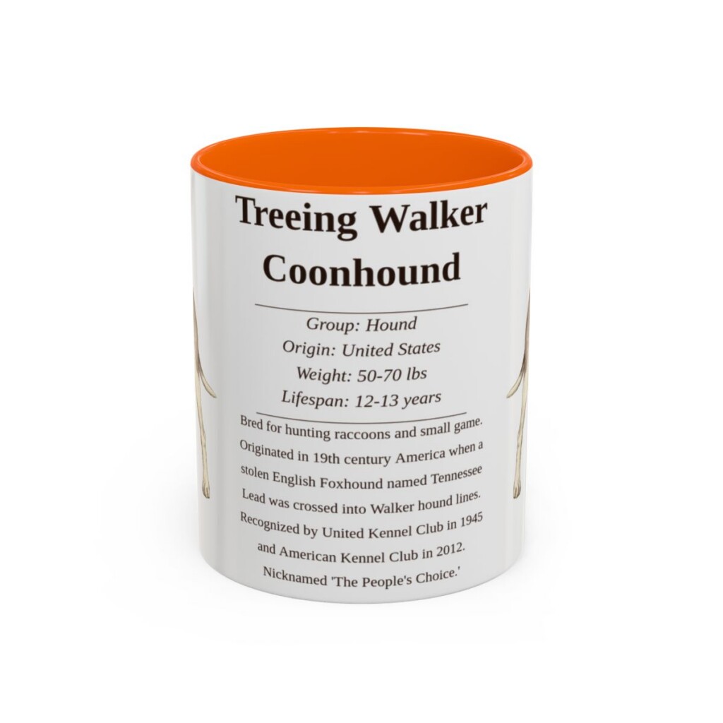 11oz Treeing Walker Coonhound Mug, Orange, front view