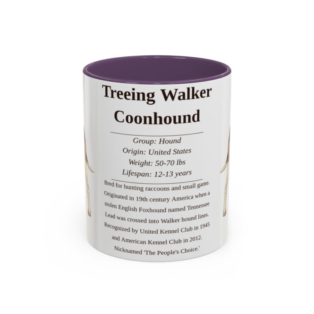 11oz Treeing Walker Coonhound Mug, Purple, front view