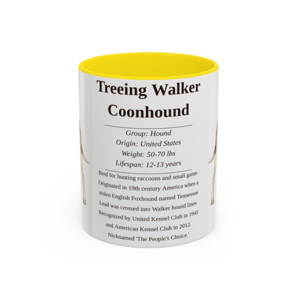 11oz Treeing Walker Coonhound Mug, Yellow, front view