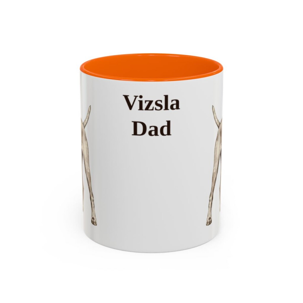 11oz-vizsla-mug-dad-orange 11oz Vizsla Dog Dad Mug, Orange, front view