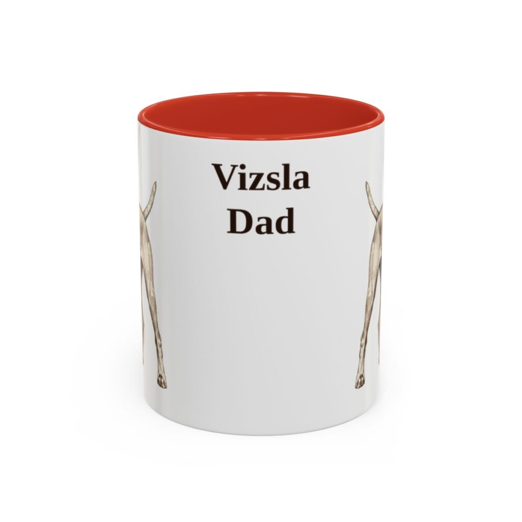 11oz-vizsla-mug-dad-red 11oz Vizsla Dog Dad Mug, Red, front view