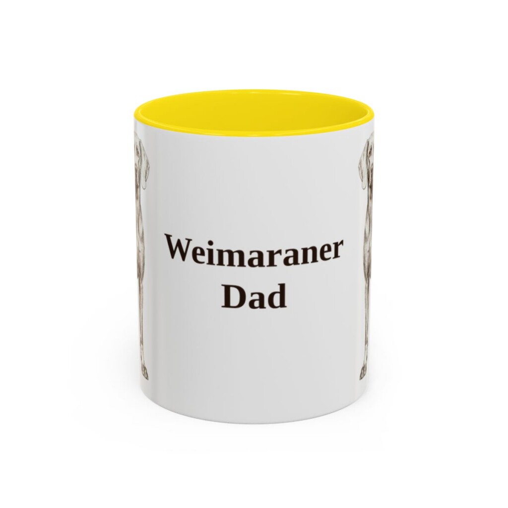 11oz Weimaraner Dog Dad Mug, Yellow, front view