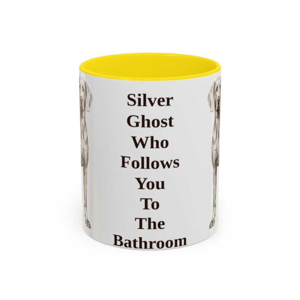 11oz Funny Weimaraner Mug, Yellow, front view