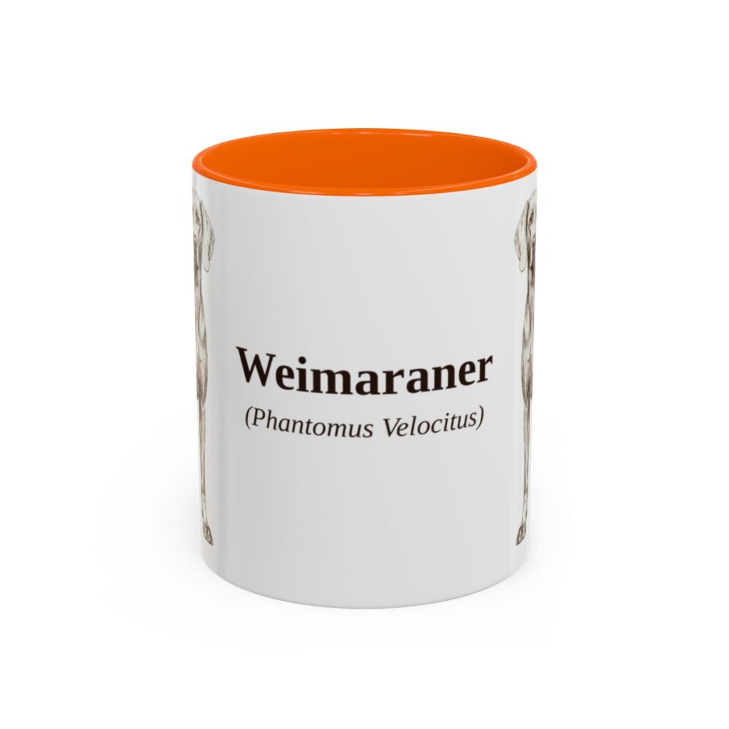 11oz Weimaraner Latin Mug, Orange, front view