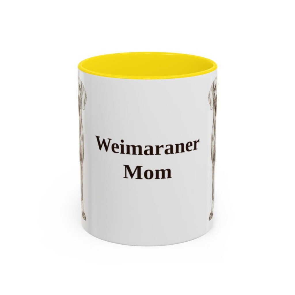 11oz Weimaraner Dog Mom Mug, Yellow, front view