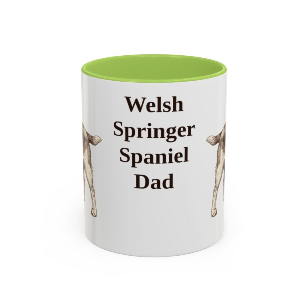 11oz Welsh Springer Spaniel Dog Dad Mug, Light Green, front view