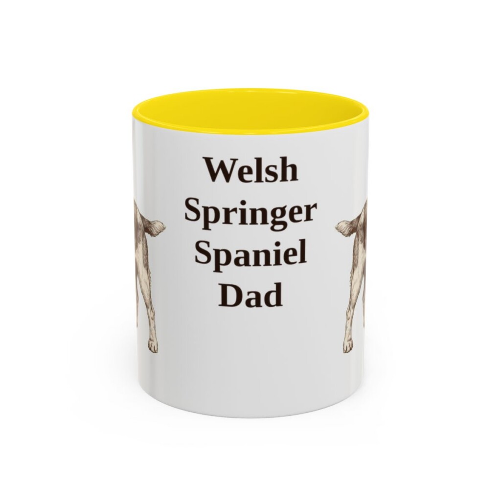 11oz Welsh Springer Spaniel Dog Dad Mug, Yellow, front view