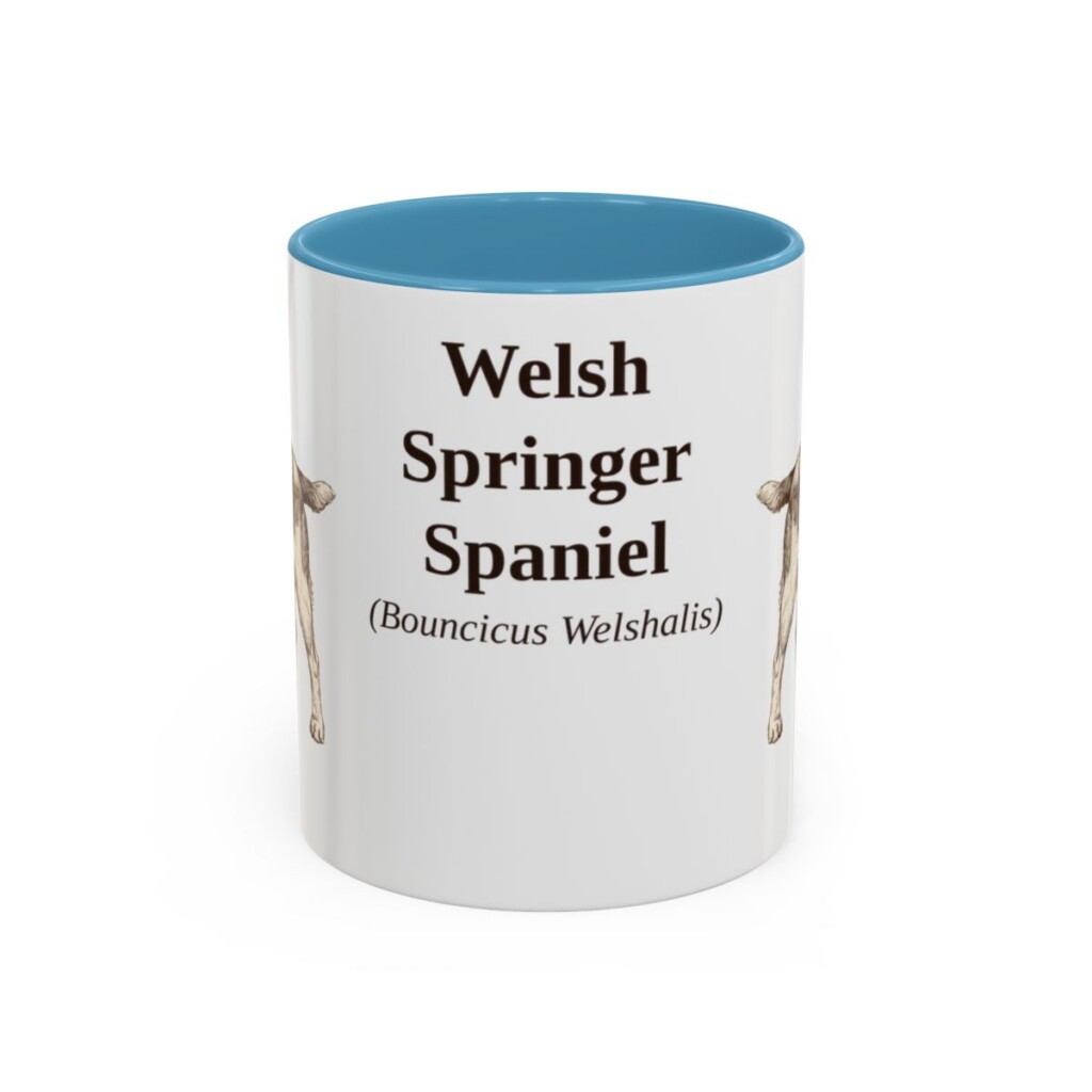 11oz Welsh Springer Spaniel Latin Mug, Light Blue, front view