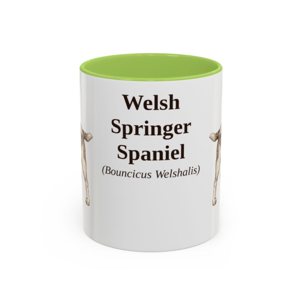 11oz Welsh Springer Spaniel Latin Mug, Light Green, front view