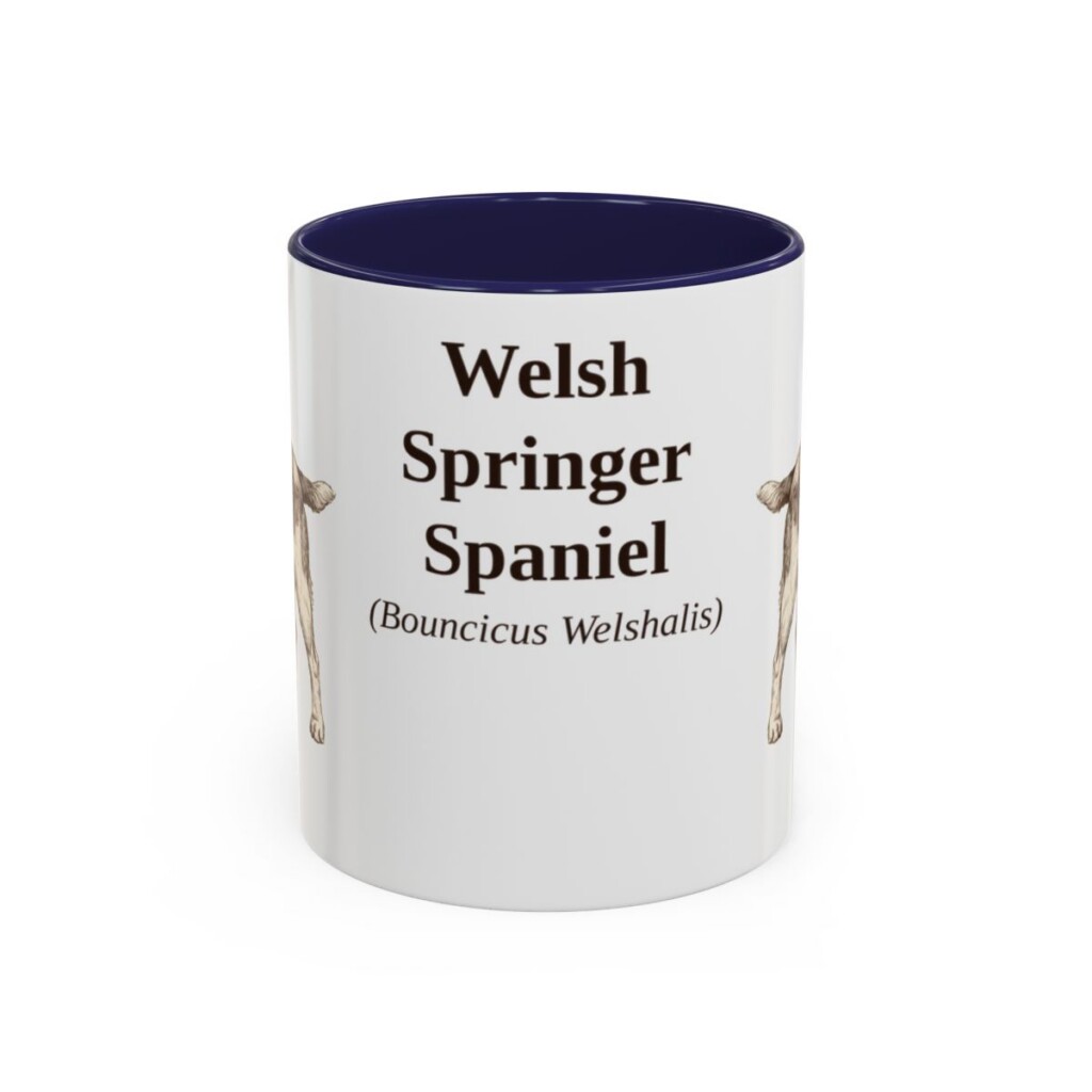 11oz Welsh Springer Spaniel Latin Mug, Navy, front view