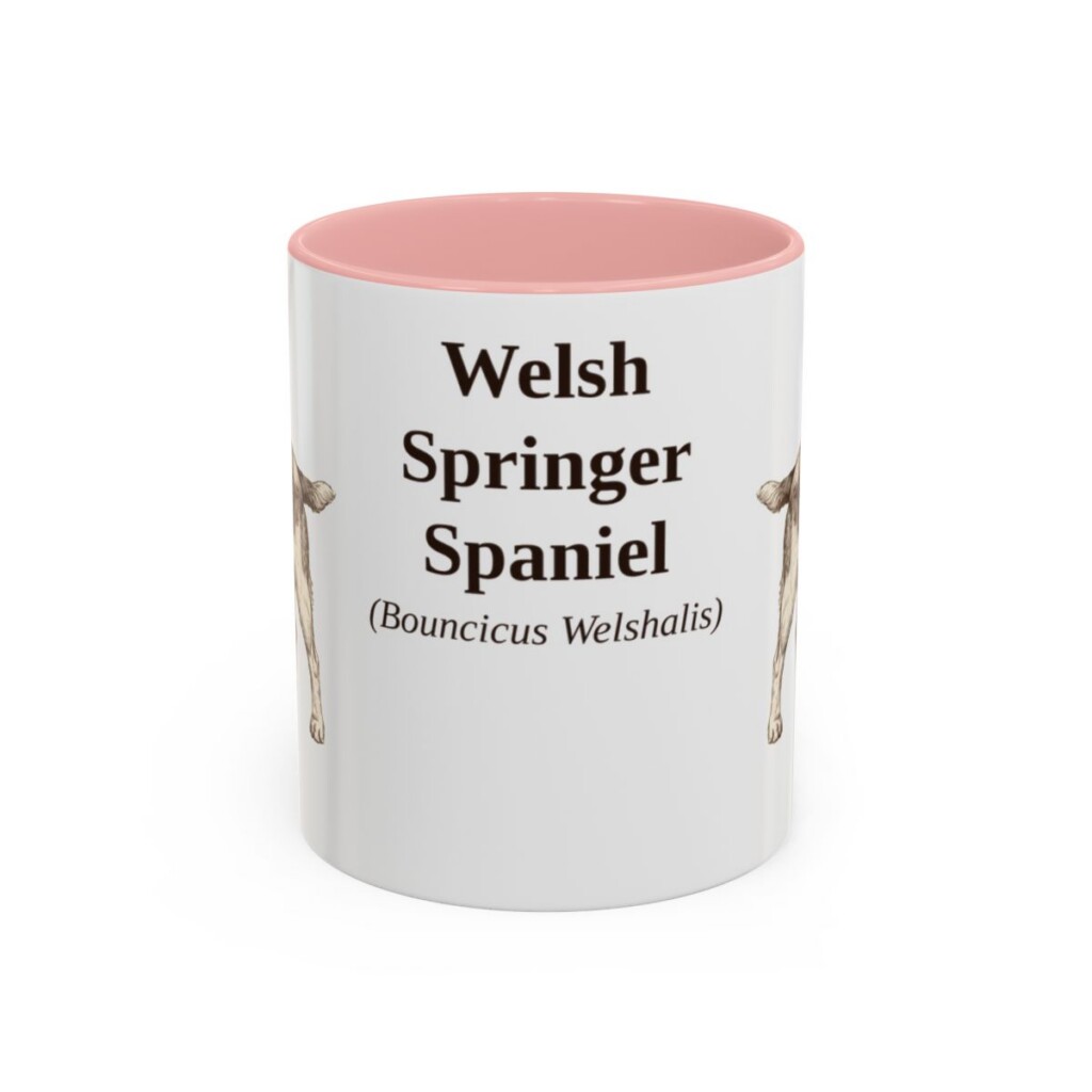 11oz Welsh Springer Spaniel Latin Mug, Pink, front view
