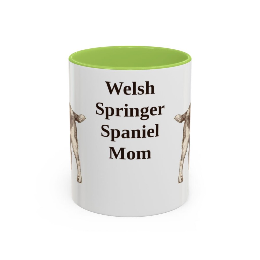 11oz Welsh Springer Spaniel Dog Mom Mug, Light Green, front view