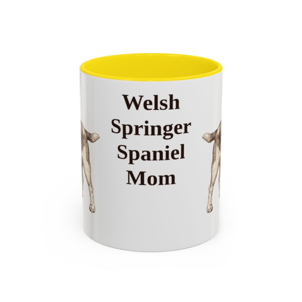 11oz Welsh Springer Spaniel Dog Mom Mug, Yellow, front view