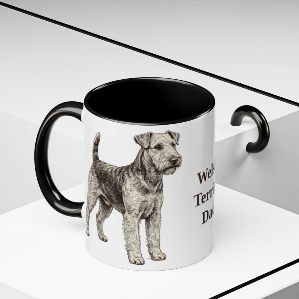 11oz Welsh Terrier Dog Dad Mug, Black, lifestyle photo