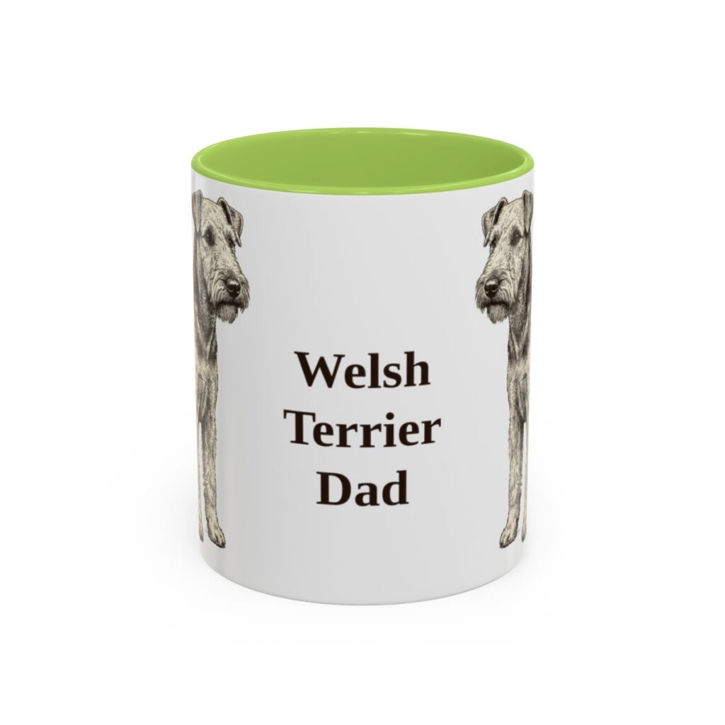 11oz Welsh Terrier Dog Dad Mug, Light Green, front view