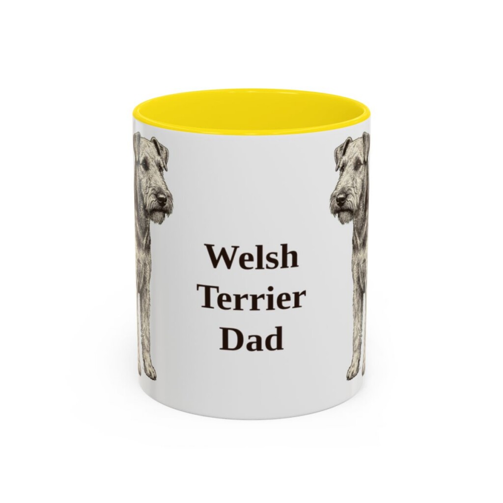 11oz Welsh Terrier Dog Dad Mug, Yellow, front view