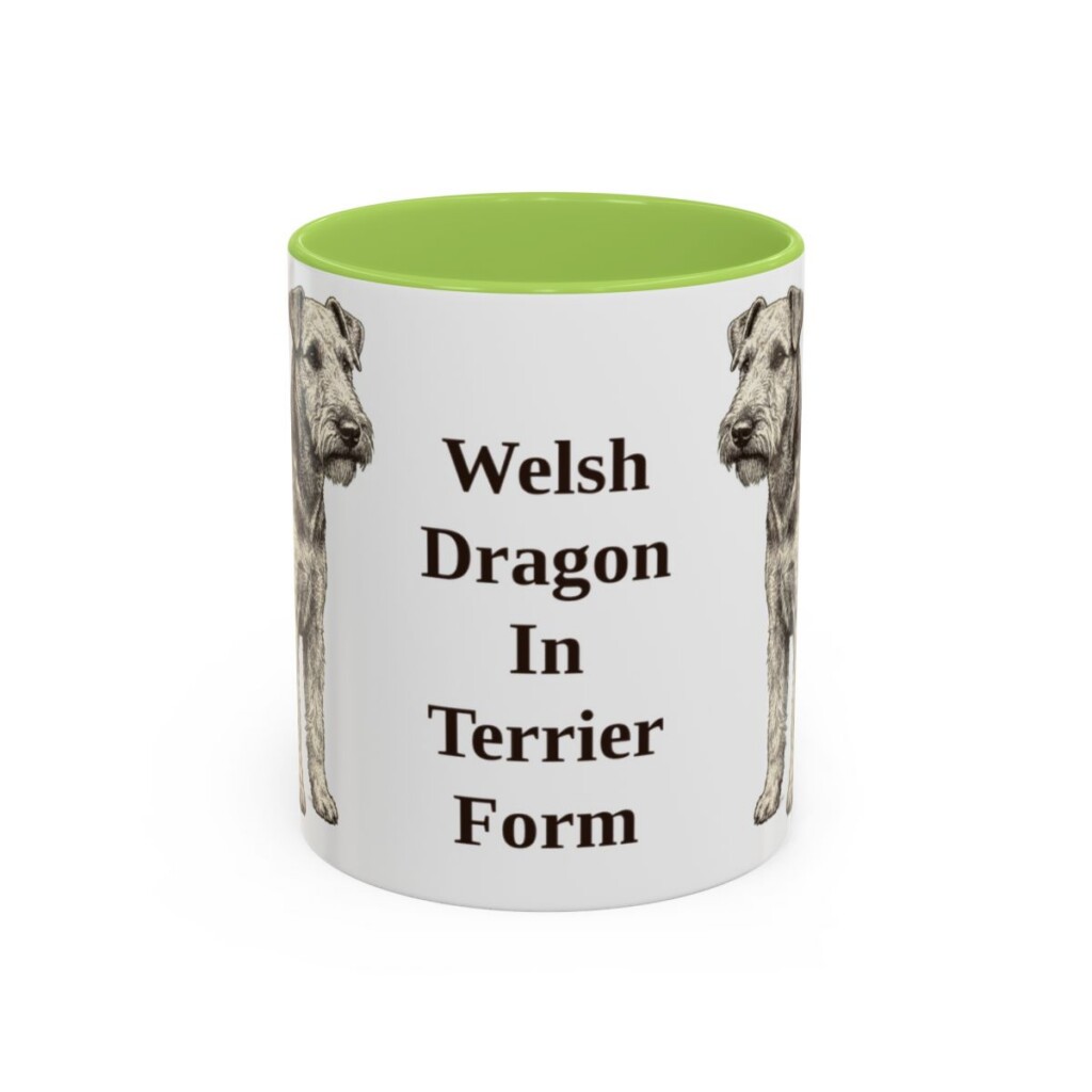 11oz Funny Welsh Terrier Mug, Light Green, front view