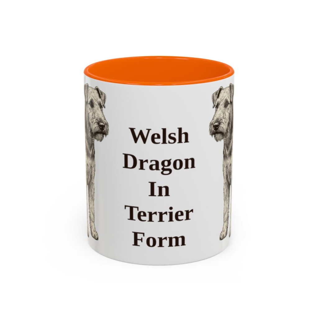 11oz Funny Welsh Terrier Mug, Orange, front view