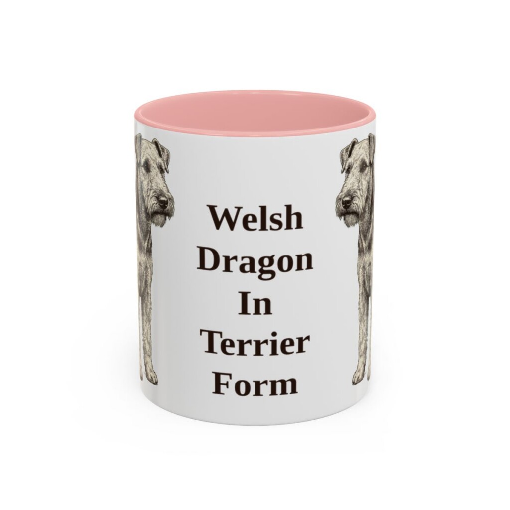 11oz Funny Welsh Terrier Mug, Pink, front view