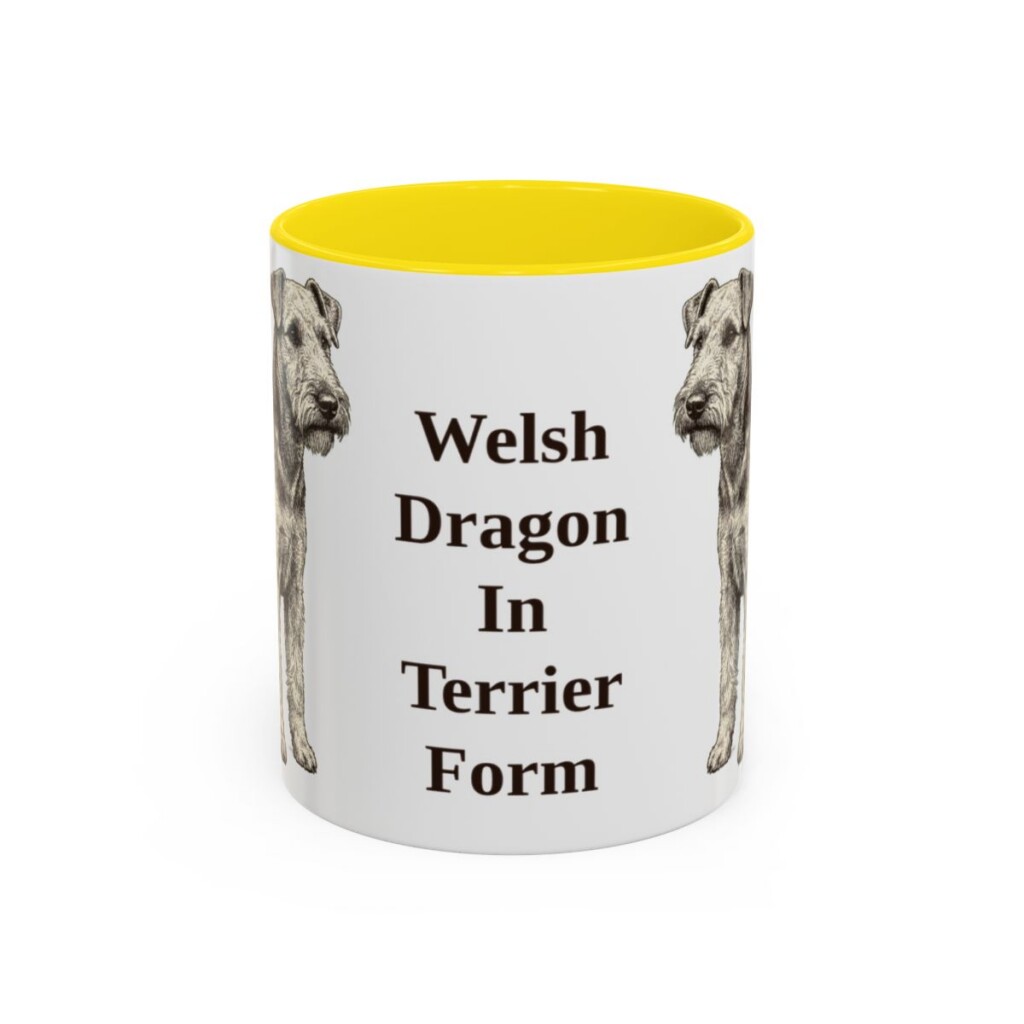 11oz Funny Welsh Terrier Mug, Yellow, front view