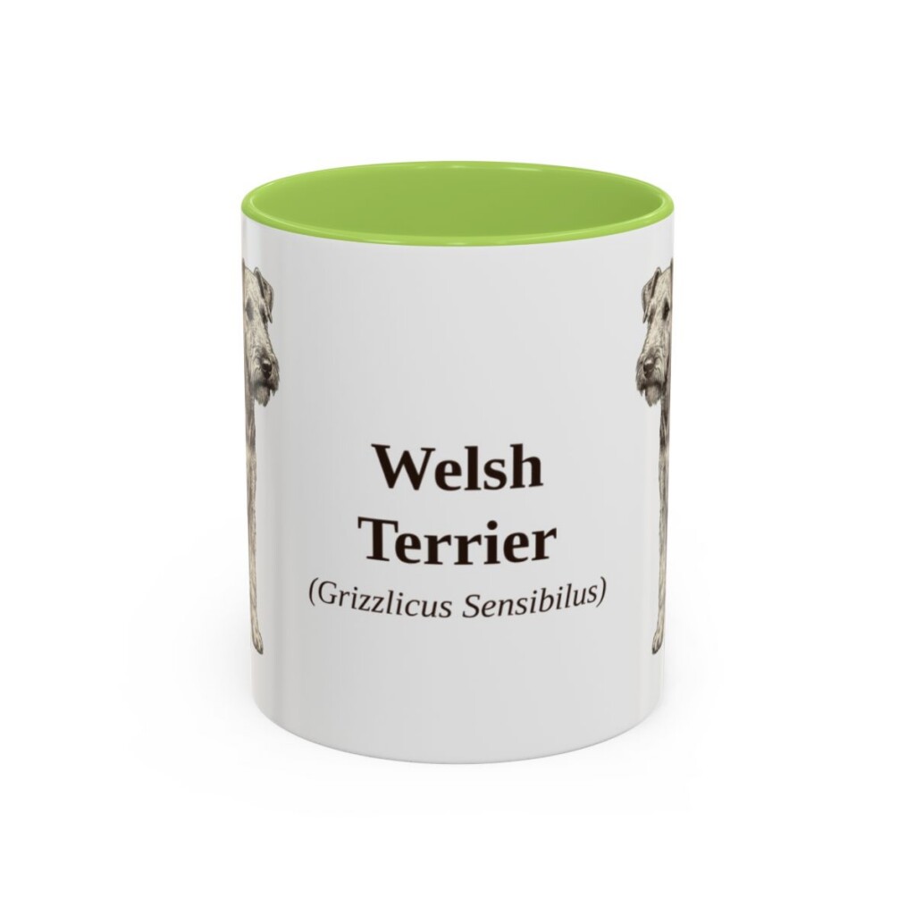 11oz Welsh Terrier Latin Mug, Light Green, front view