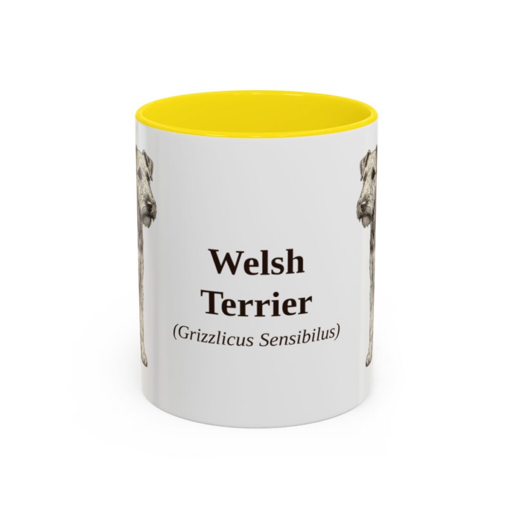 11oz Welsh Terrier Latin Mug, Yellow, front view