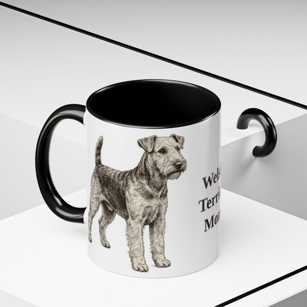 11oz Welsh Terrier Dog Mom Mug, Black, lifestyle photo