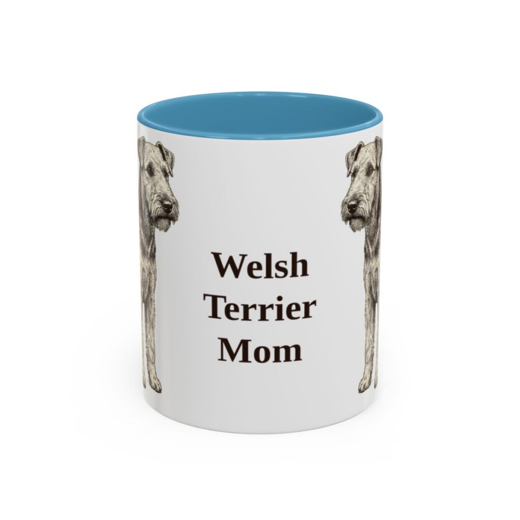 11oz Welsh Terrier Dog Mom Mug, Light Blue, front view