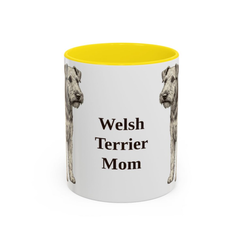11oz Welsh Terrier Dog Mom Mug, Yellow, front view