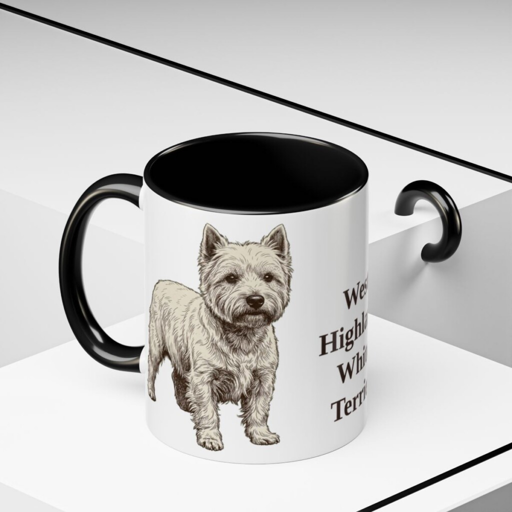 11oz-west-highland-white-terrier-mug-black-context-2 11oz West Highland White Terrier Mug, Black, lifestyle photo