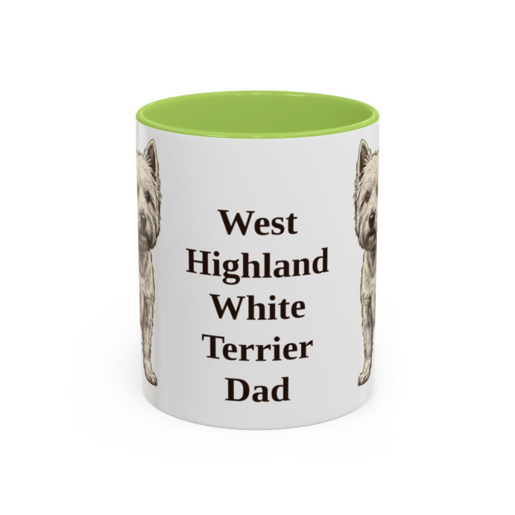 11oz West Highland White Terrier Dog Dad Mug, Light Green, front view